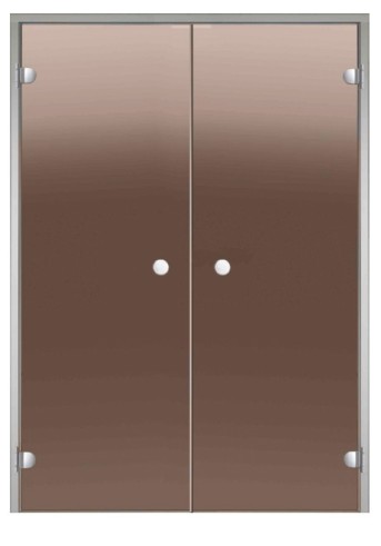 HARVIA Двери стеклянные, двойные 17/19 коробка алюминий, бронза/прозрачная Арт. EHH01184/EHH01186