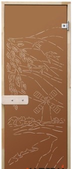 Дверь с рисунком "Мельница", коробка - береза 