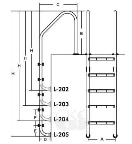 Лестница для бассейнов 5 ступени L 205
